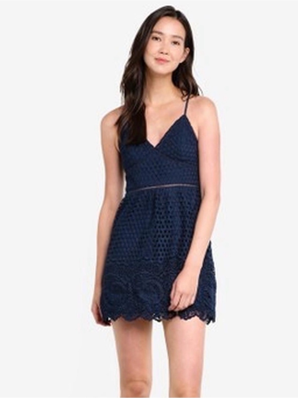Abercrombie & Fitch Navy Lace-Trim Spaghetti Strap Mini Dress